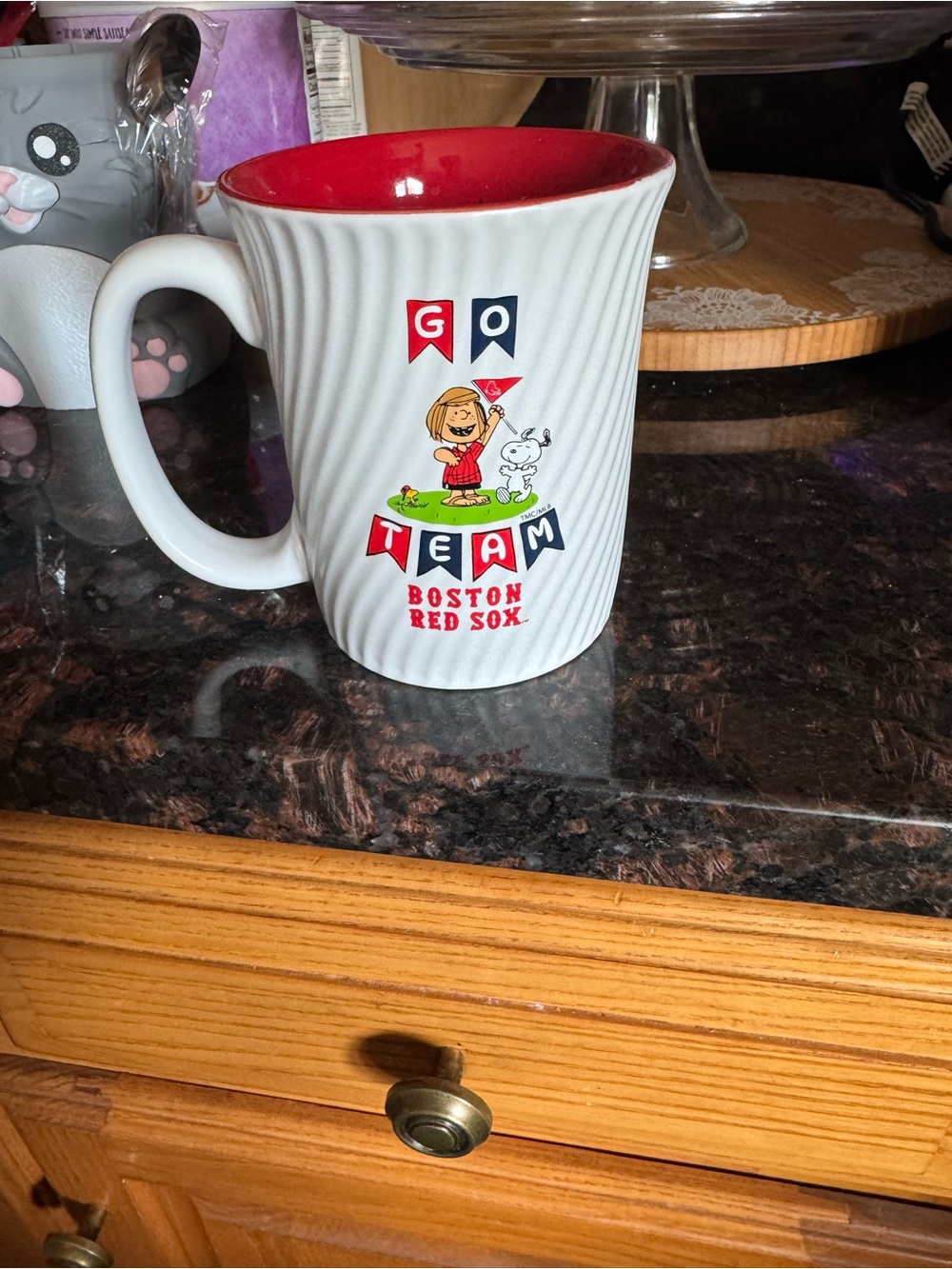 Boston Red Sox "Go Team" Peanuts Character Mug - White with Red Interior